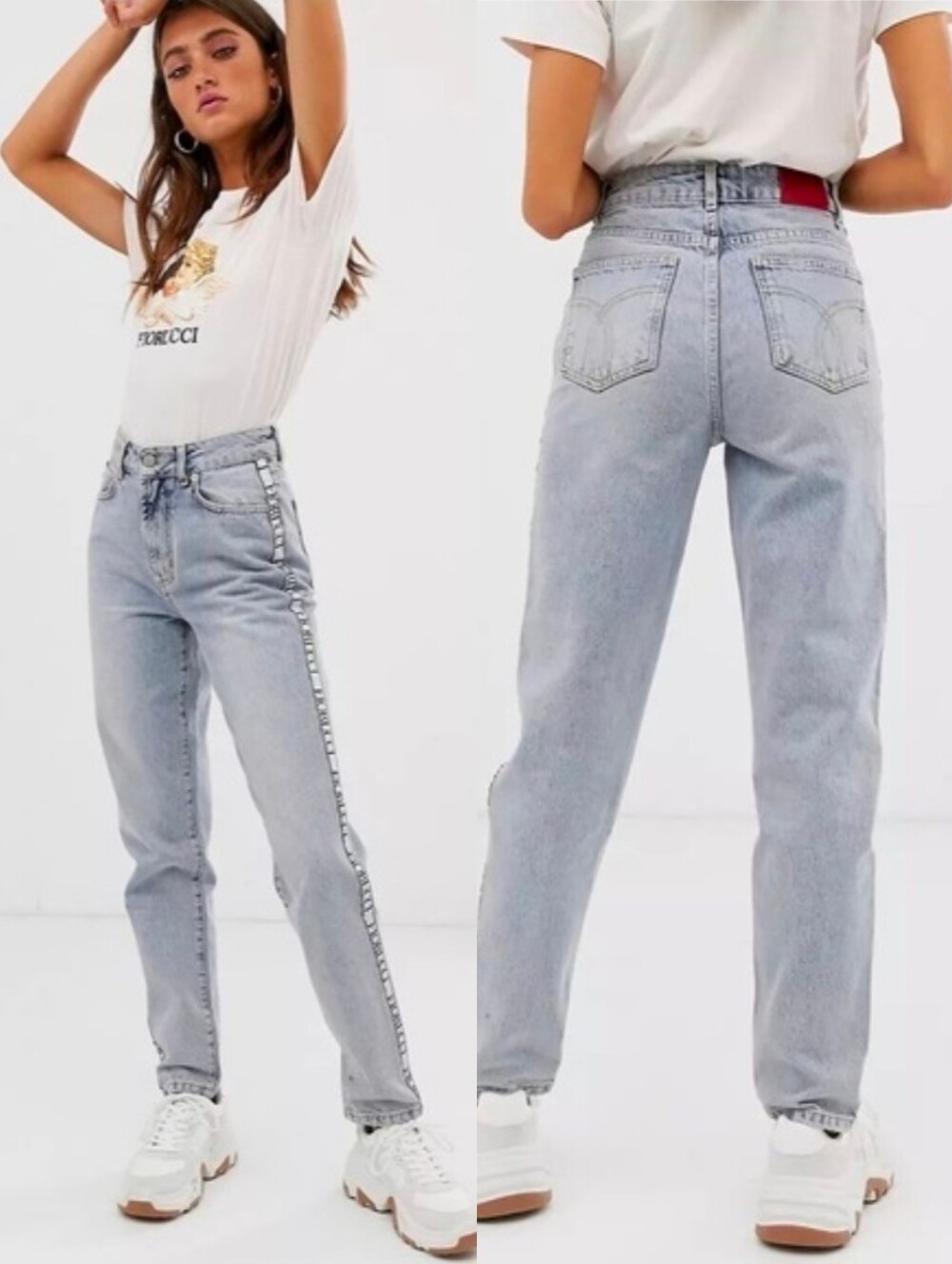 NWT FIORUCCI Light Blue Tara Classic Tapered  Relaxed Angel Patch Denim Jeans